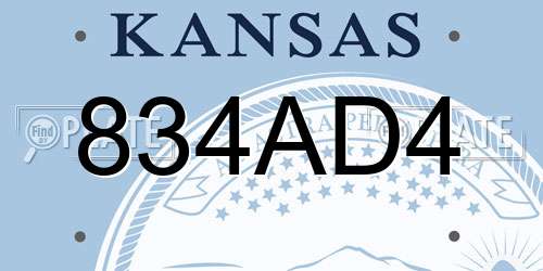 834AD4 Kansas License Plate