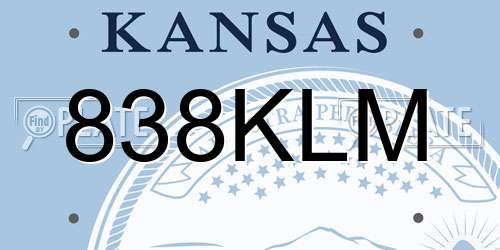 838KLM Kansas License Plate