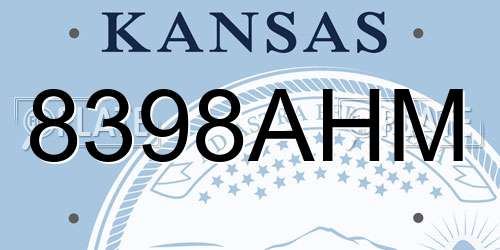8398AHM Kansas License Plate