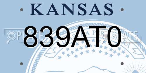 839AT0 Kansas License Plate