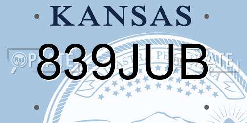 839JUB Kansas License Plate