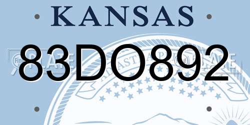 83DO892 Kansas License Plate
