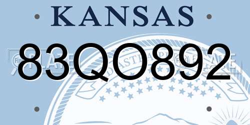 83QO892 Kansas License Plate