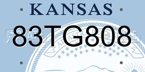 83TG808 Kansas License Plate