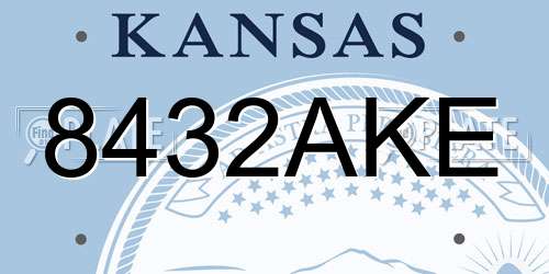 8432AKE Kansas License Plate