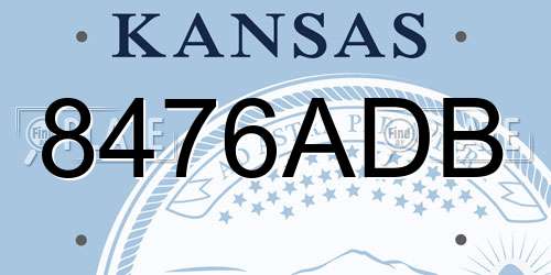8476ADB Kansas License Plate