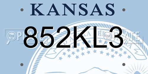 852KL3 Kansas License Plate