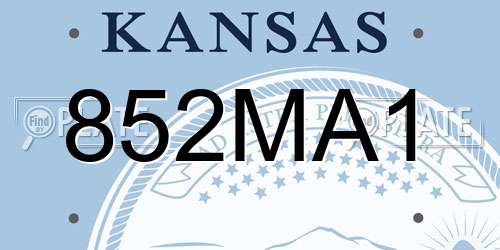 852MA1 Kansas License Plate