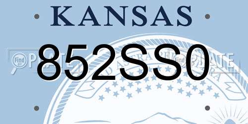 852SS0 Kansas License Plate