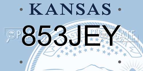 853JEY Kansas License Plate