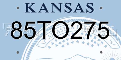 85TO275 Kansas License Plate