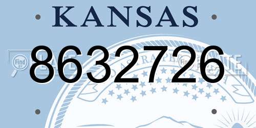 8632726 Kansas License Plate