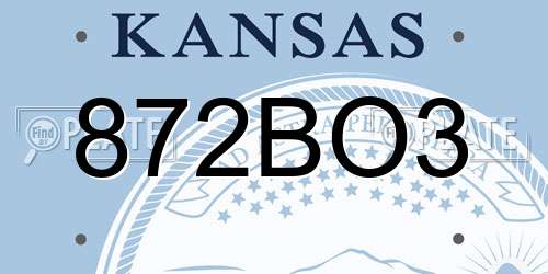 872BO3 Kansas License Plate