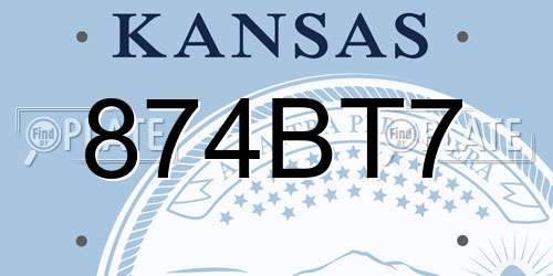 874BT7 Kansas License Plate