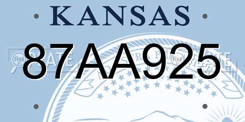 87AA925 Kansas License Plate