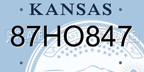 87HO847 Kansas License Plate