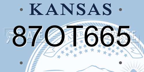 87OT665 Kansas License Plate