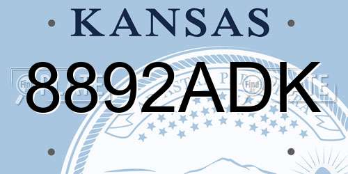 8892ADK Kansas License Plate
