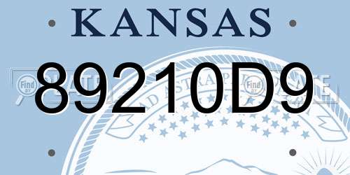 89210D9 Kansas License Plate
