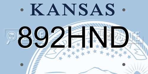 892HND Kansas License Plate