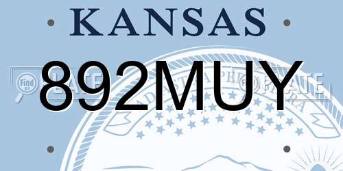 892MUY Kansas License Plate