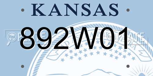 892W01 Kansas License Plate