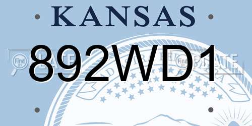 892WD1 Kansas License Plate