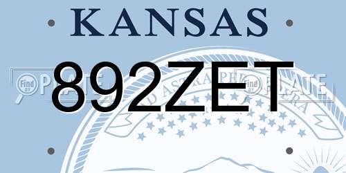 892ZET Kansas License Plate