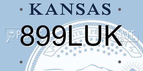899LUK Kansas License Plate