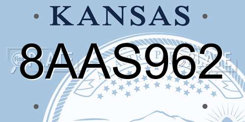 8AAS962 Kansas License Plate