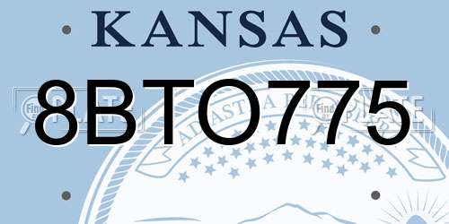 8BTO775 Kansas License Plate