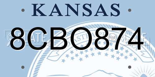 8CBO874 Kansas License Plate