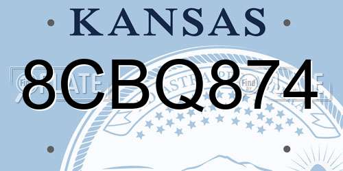 8CBQ874 Kansas License Plate