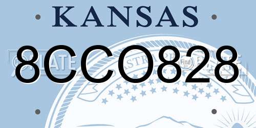 8CCO828 Kansas License Plate