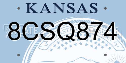8CSQ874 Kansas License Plate