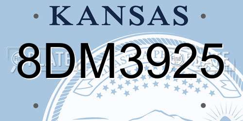 8DM3925 Kansas License Plate