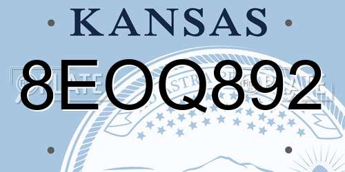 8EOQ892 Kansas License Plate
