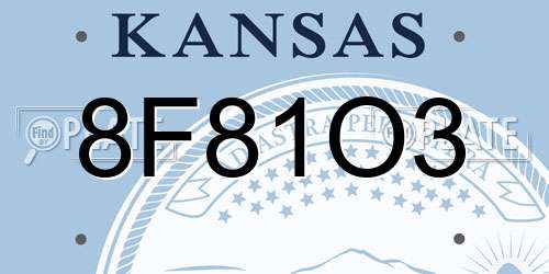 8F81O3 Kansas License Plate