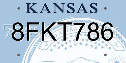 8FKT786 Kansas License Plate