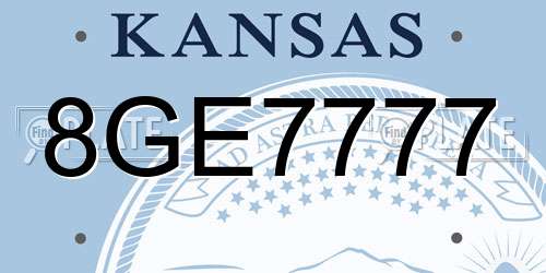 8GE7777 Kansas License Plate