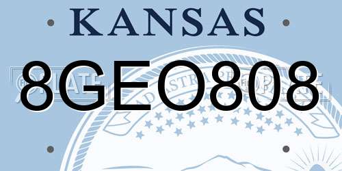 8GEO808 Kansas License Plate