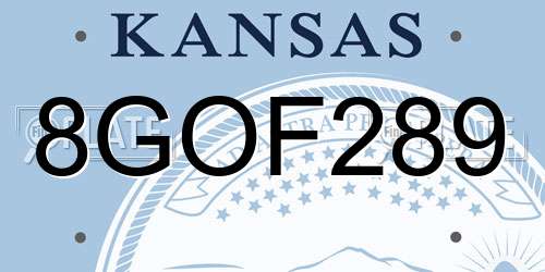 8GOF289 Kansas License Plate