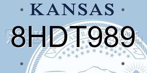 8HDT989 Kansas License Plate