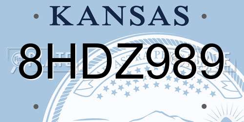 8HDZ989 Kansas License Plate