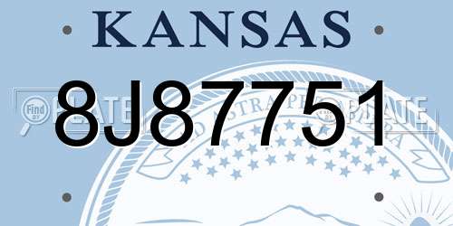 8J87751 Kansas License Plate
