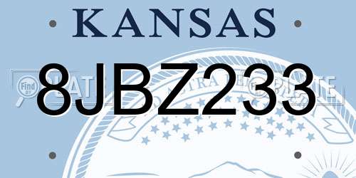 8JBZ233 Kansas License Plate