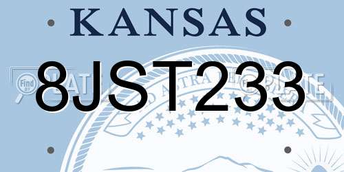 8JST233 Kansas License Plate