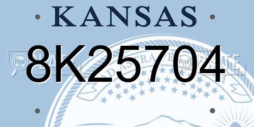 8K25704 Kansas License Plate