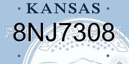 8NJ7308 Kansas License Plate