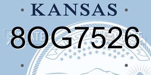 8OG7526 Kansas License Plate